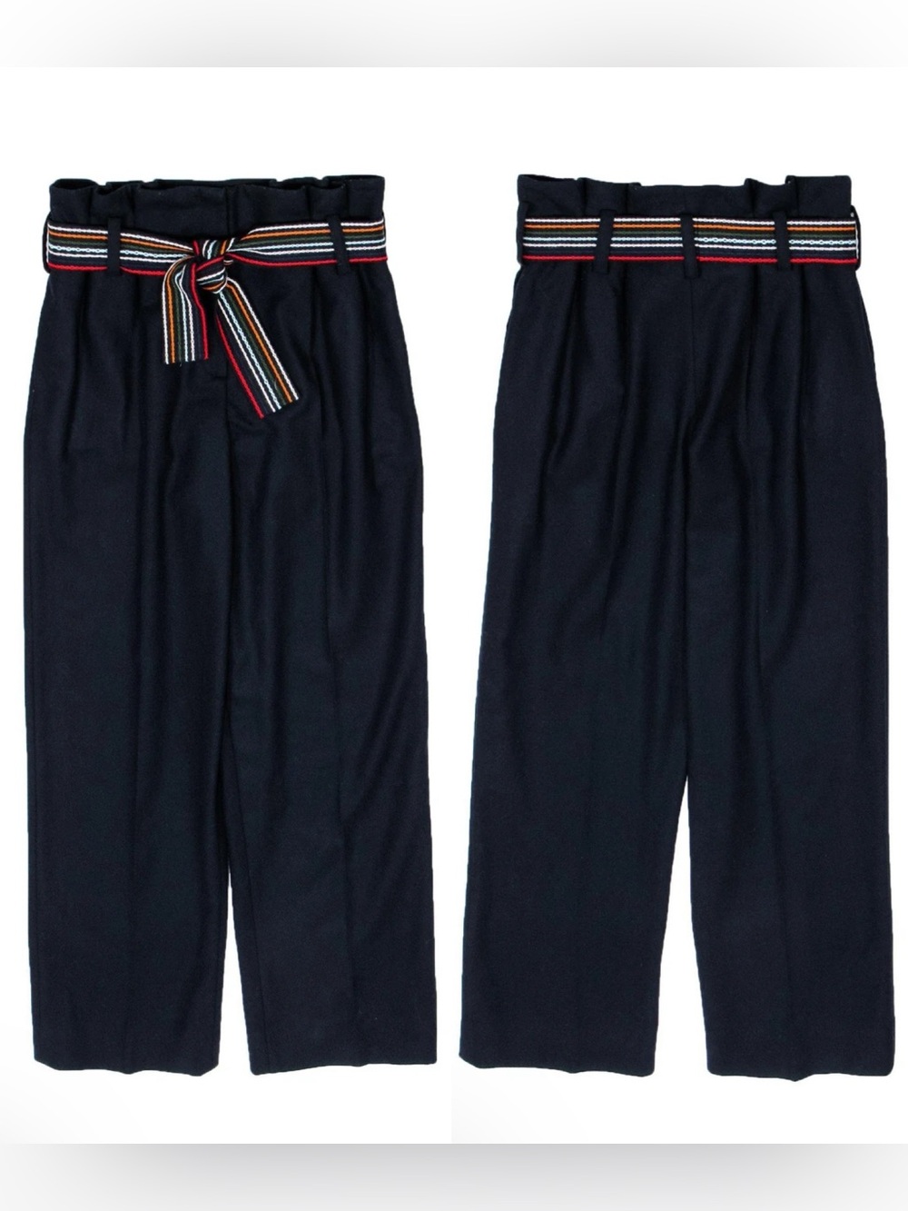 Chinti & Parker | Navy Wool Blend Paperbag Pants W/ Stitched Belt 4